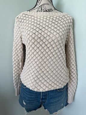 cleo Open-Knit Boatneck Cream Cotton Sweater